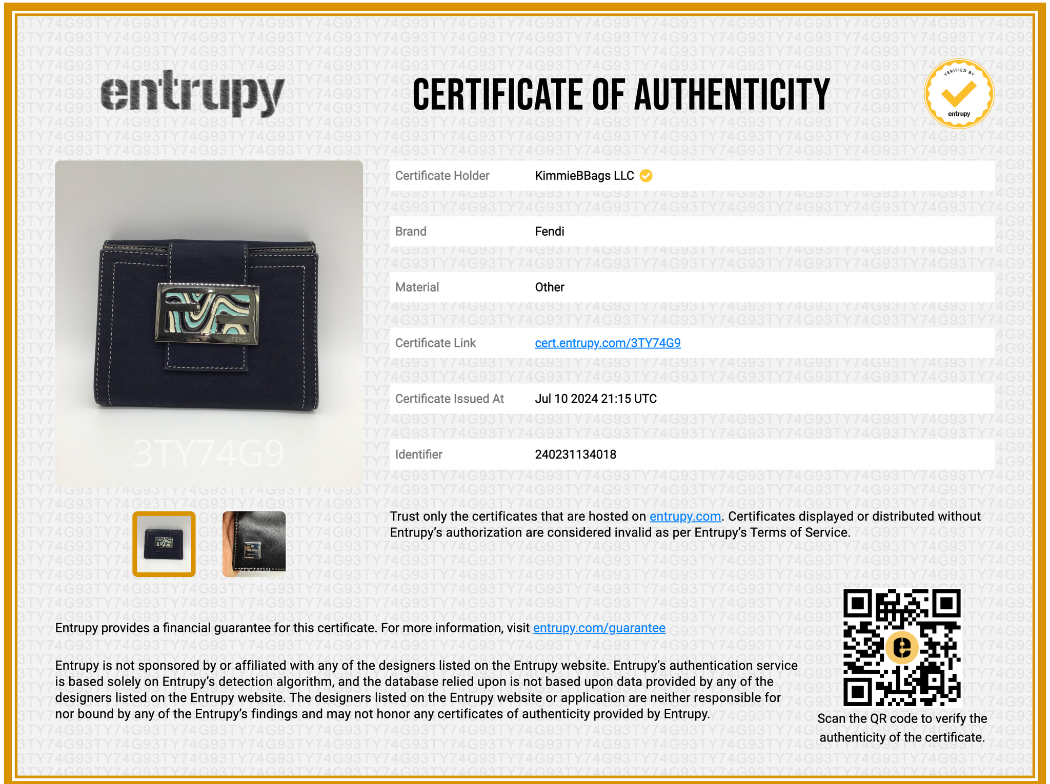 Preloved Fendi Navy Canvas Bifold Wallet 3TY74G9 071124 G