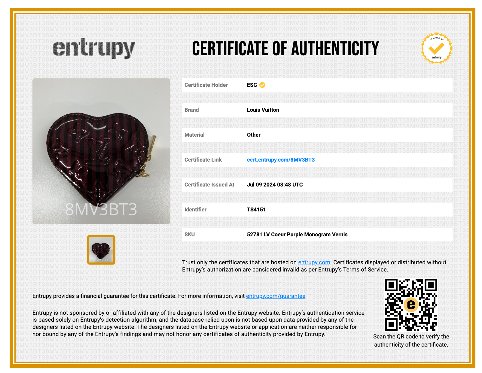 Preloved Louis Vuitton Amarante Vernis Heart Coin Purse 8MV3BT3 8152024B