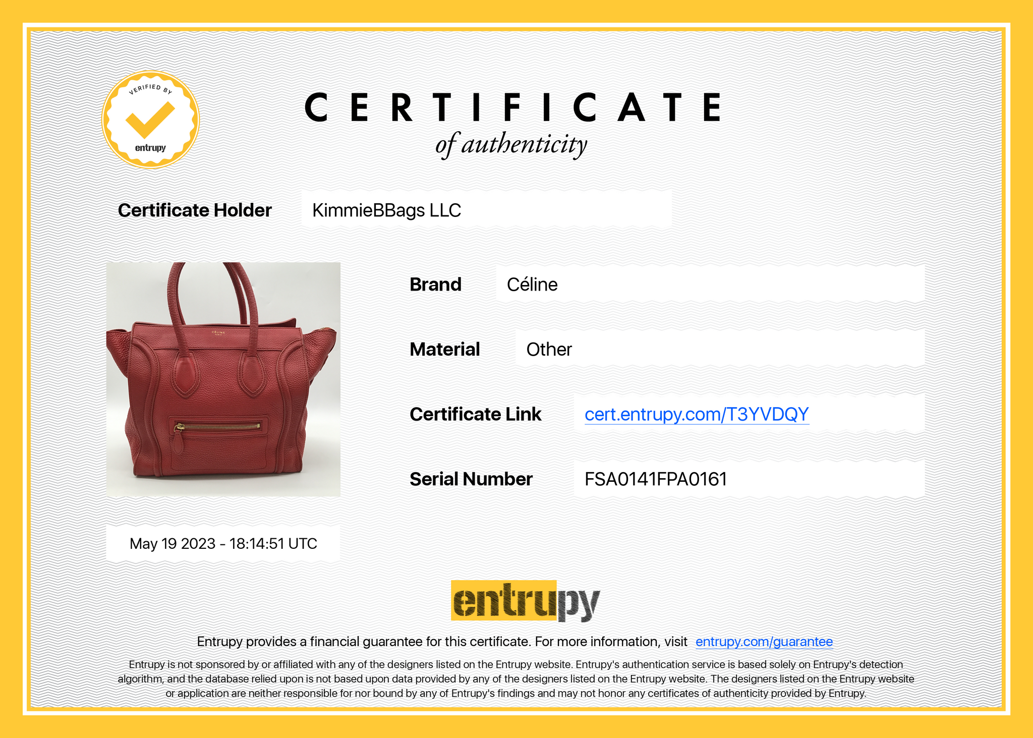 Preloved Celine Red Luggage Handbag FSA0141FPA0161 052523 $850 off