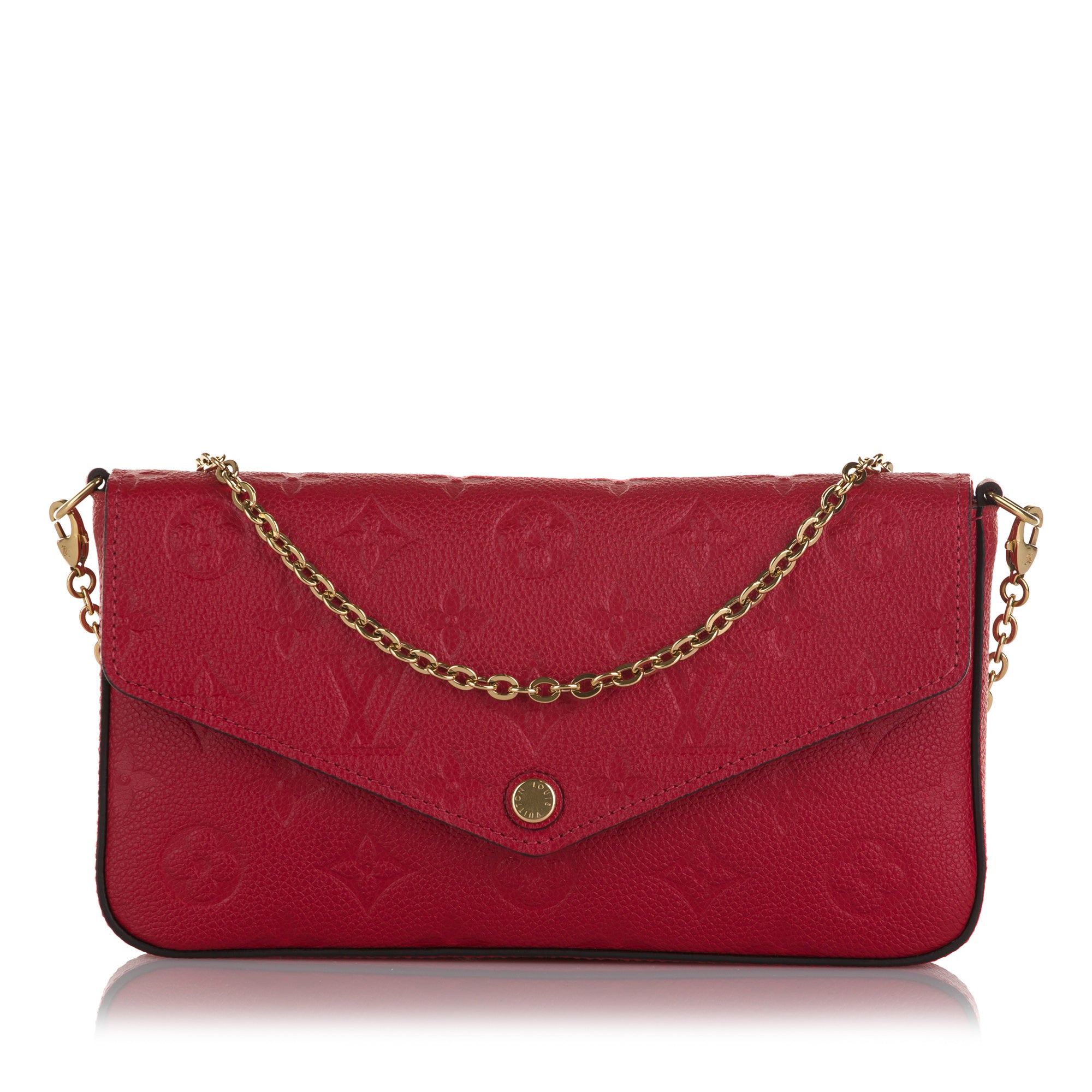 LOUIS VUITTON Pochette Felicie Empreinte Leather Crossbody Bag Red