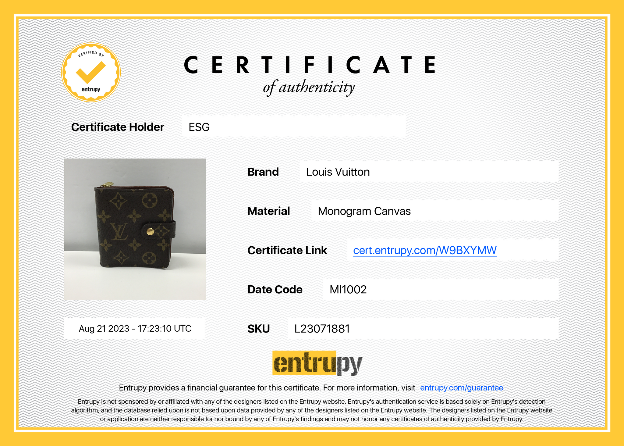 Auth LOUIS VUITTON Monogram M61667 Compact Zip Bifold Wallet Purse MI1002  France