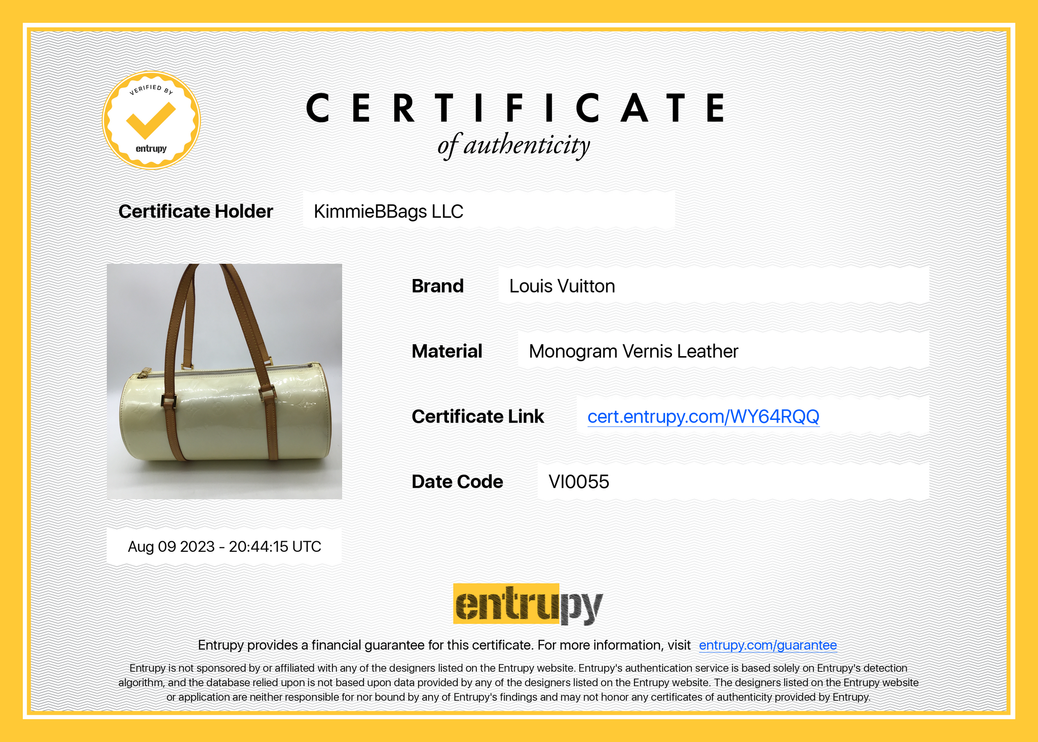 LOUIS VUITTON M91006 Vernis Bedford Hand Bag Yellow Leather Used