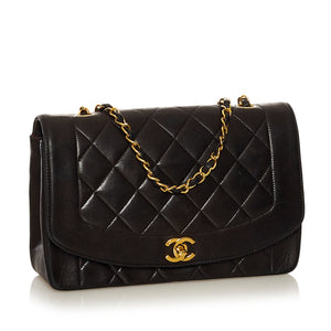 Vintage CHANEL Black Lambskin Diana Medium Flap Bag B9QGK3G 070723