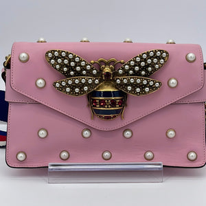 NWT GUCCI BROADWAY PEARL BEE PINK CROSSBODY BAG MARMONT GUCCY GUCCISSIMA  NEW