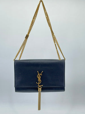 Preloved Saint Laurent Classic Black Leather Monogram Tassel Medium Crossbody Bag CLD3541191215 061423 $200 OFF