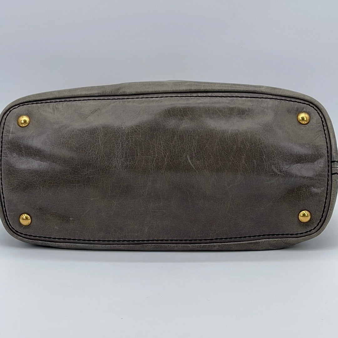 Preloved Prada Gray Vitello Shine Leather Large Hobo Bag 173 061323