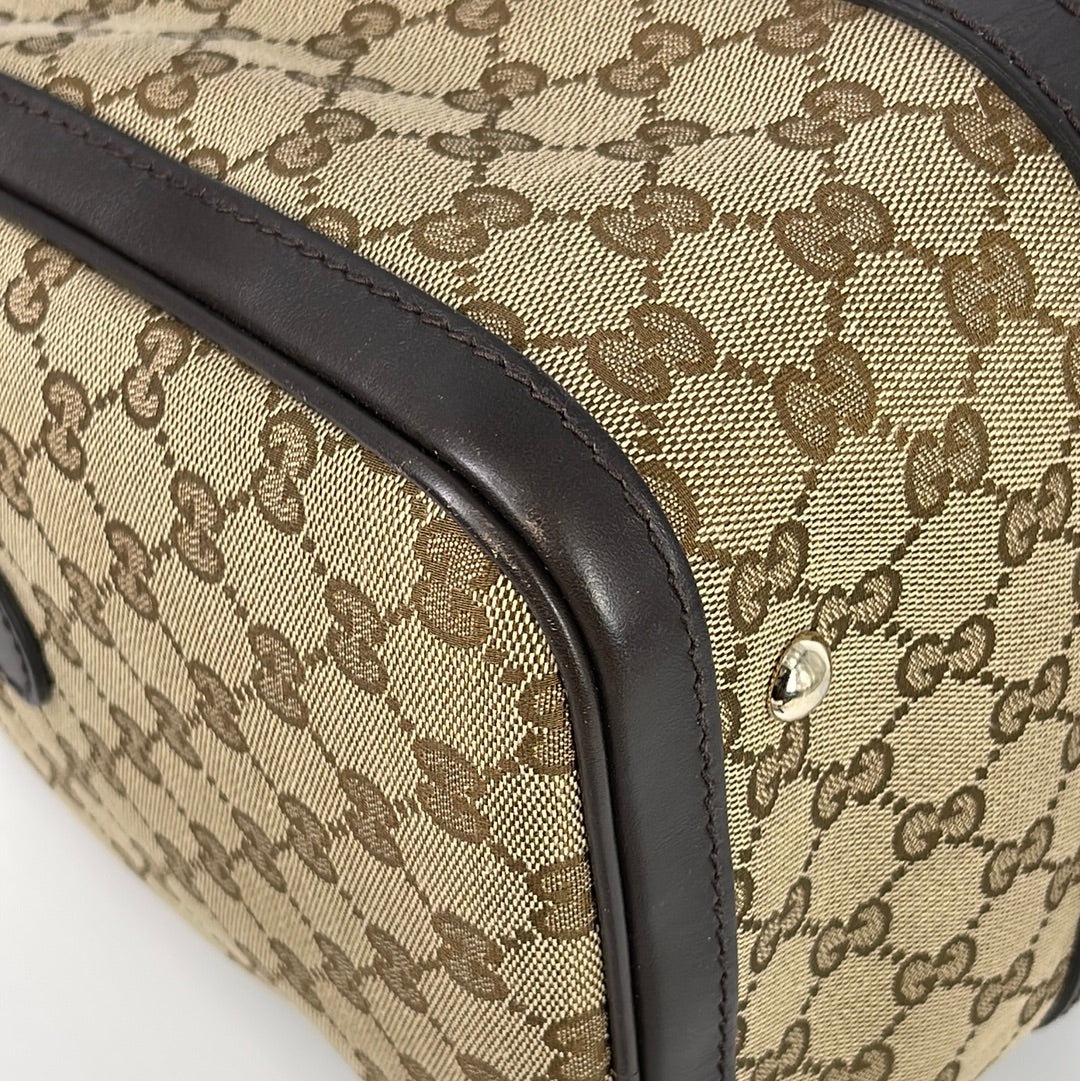 Vintage 70s Gucci GG Web Monogram Leather Speedy Boston Bag – Mint