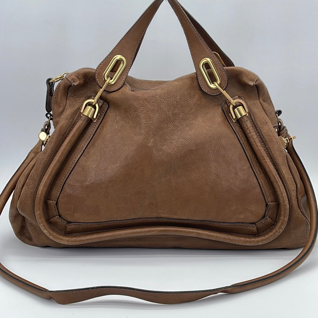 Preloved Chloe Large Brown Leather 2 Way Paraty Shoulder Hand Bag 3095624 052322