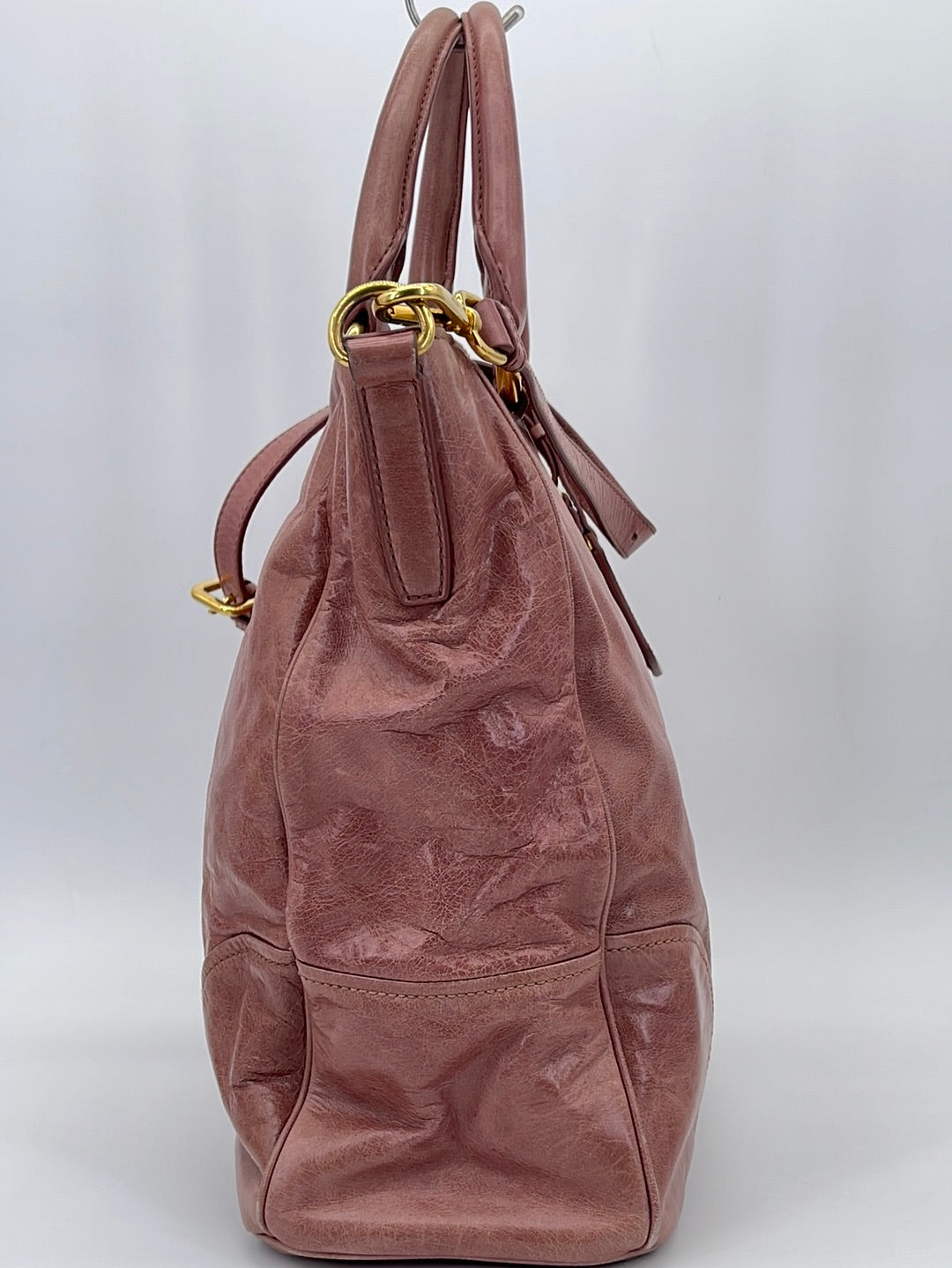 Preloved Prada Gray Vitello Shine Leather Large Hobo Bag 194 092123