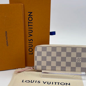 Preloved Louis Vuitton Damier Azure Clemence Long Wallet with Rose