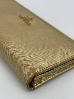 PRELOVED Prada Saffiano Gold Leather Biifold Wallet VCGJTK8 060223 $150 OFF