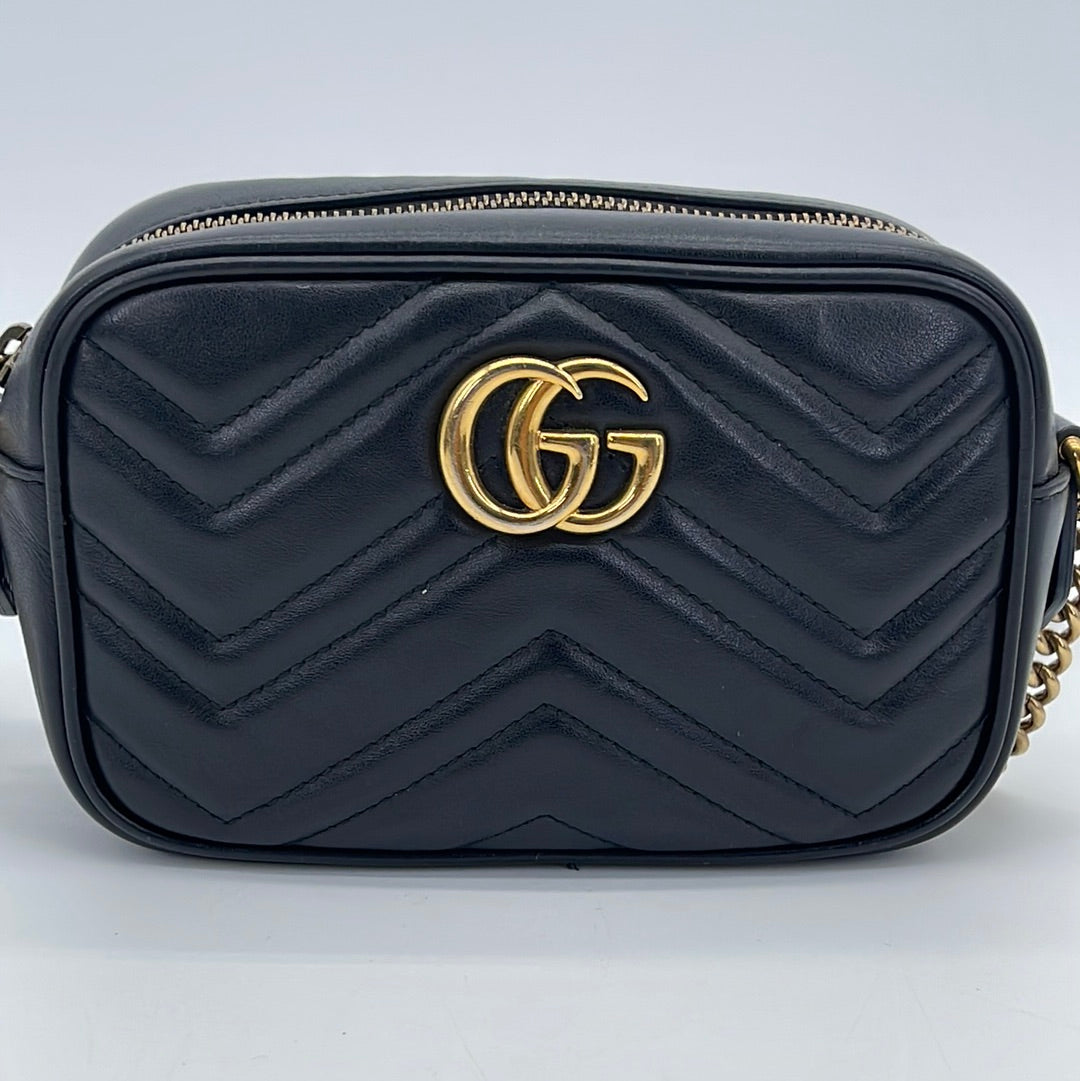 Preloved Gucci GG Matelasse Black Leather Medium Camera Shoulder Bag 448065527066 061923 Off Live Show Deal