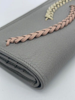 PRELOVED Bottega Veneta Grey Leather Long Double Flap Wallet 143305VFBD51775 052223