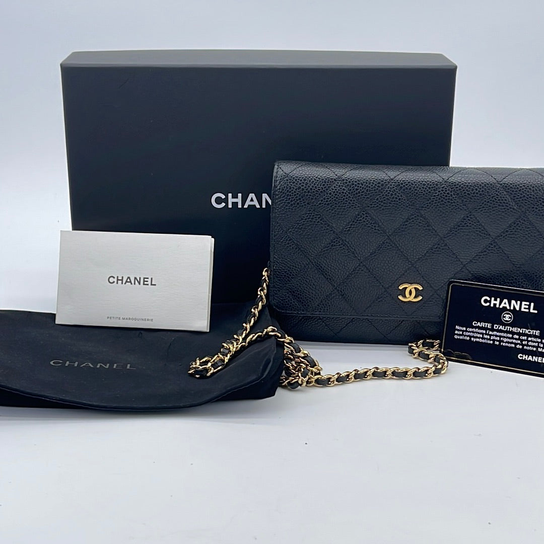 Preloved Chanel Quilted Black Caviar Leather Wallet on Chain 23006990 –  KimmieBBags LLC