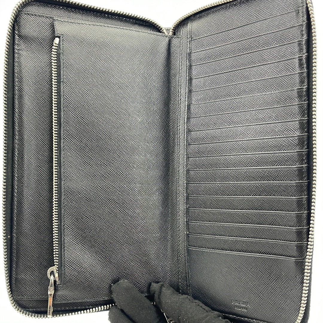 Preloved Prada Grey Camouflage Leather Long Zip Around Travel Wallet 107 062323