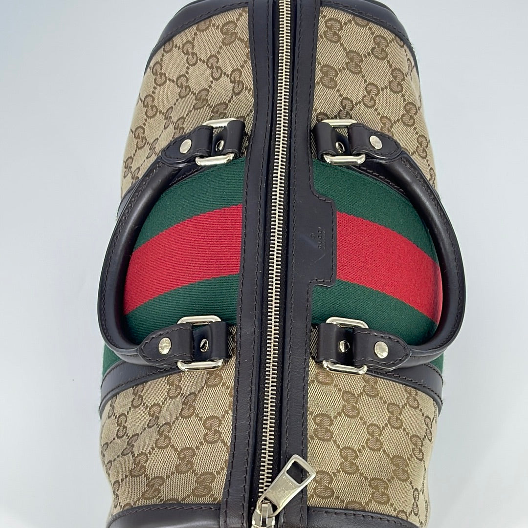 GUCCI Gucci GG Canvas Sherry Line Handbag Boston Bag Leather Beige Dark  Brown 232948