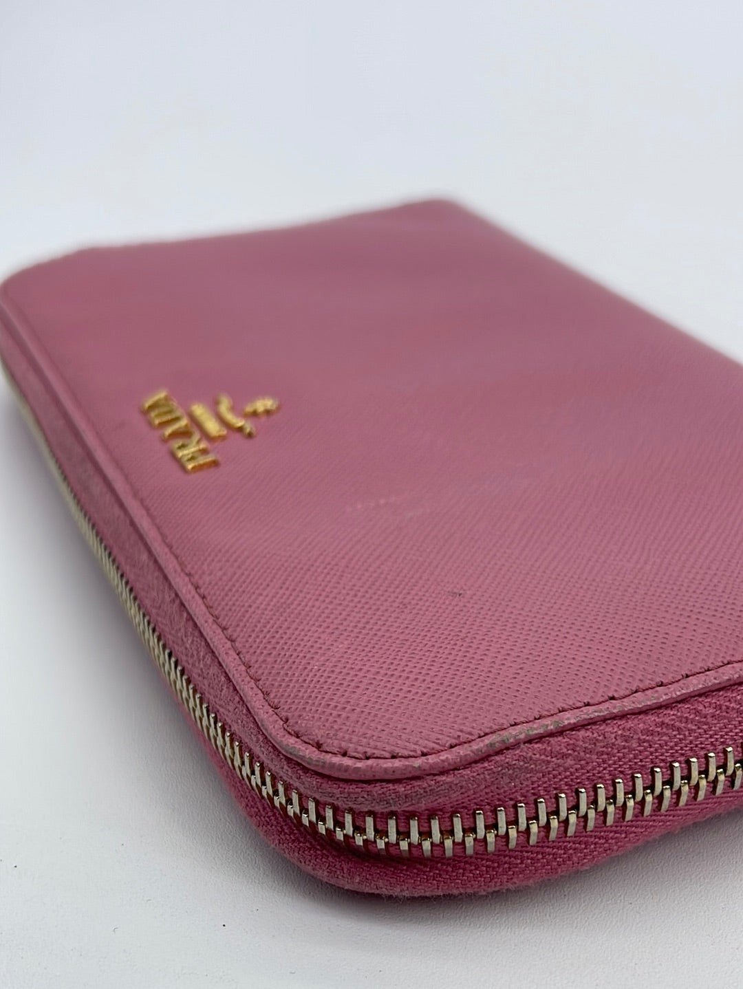 Prada Saffiano Leather Pink Bifold Wallet With Crossbody Strap