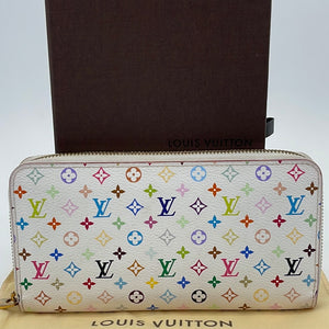 LOUIS VUITTON Monogram Multicolor Zippy Coin Purse Wallet White Litchi  1281002