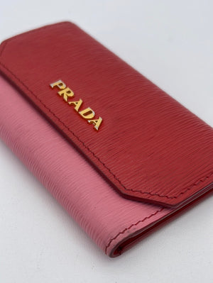 Preloved Prada Saffiano Pink and Red Leather 6 Ring Key Case 1811 060223 $150 OFF