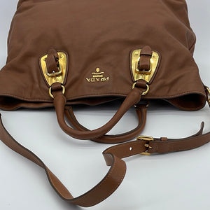 Preloved Prada Tan Leather Vitello Daino Convertible Buckle Tote 172 061323