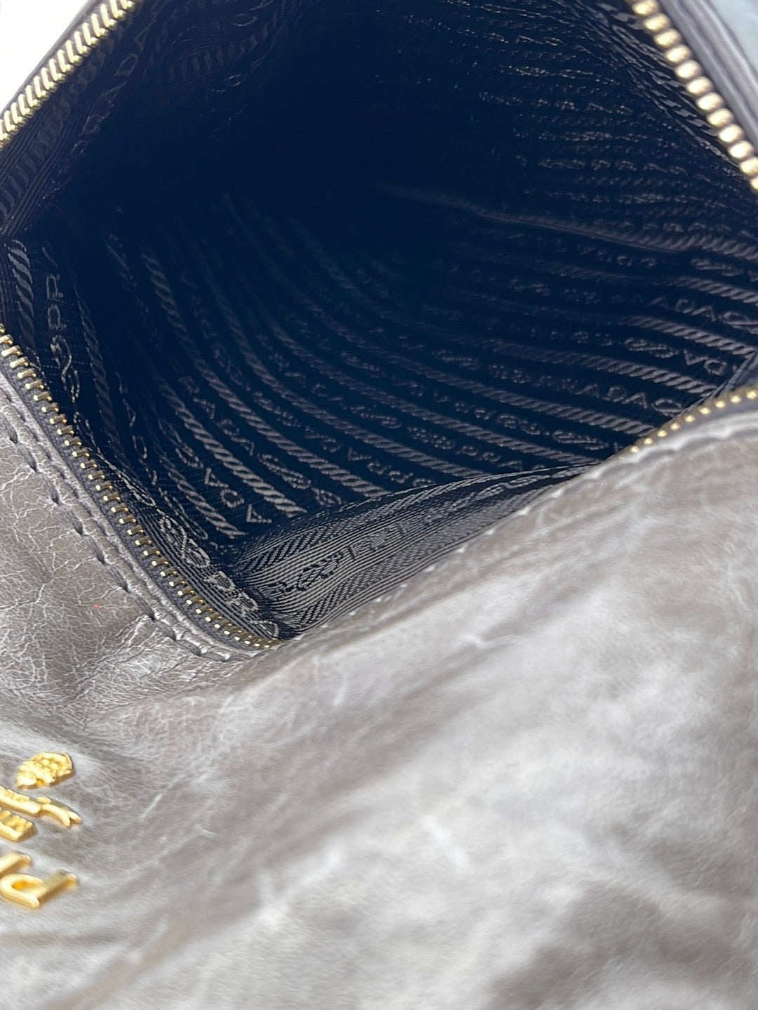 Preloved Prada Gray Vitello Shine Leather Large Hobo Bag 173 061323