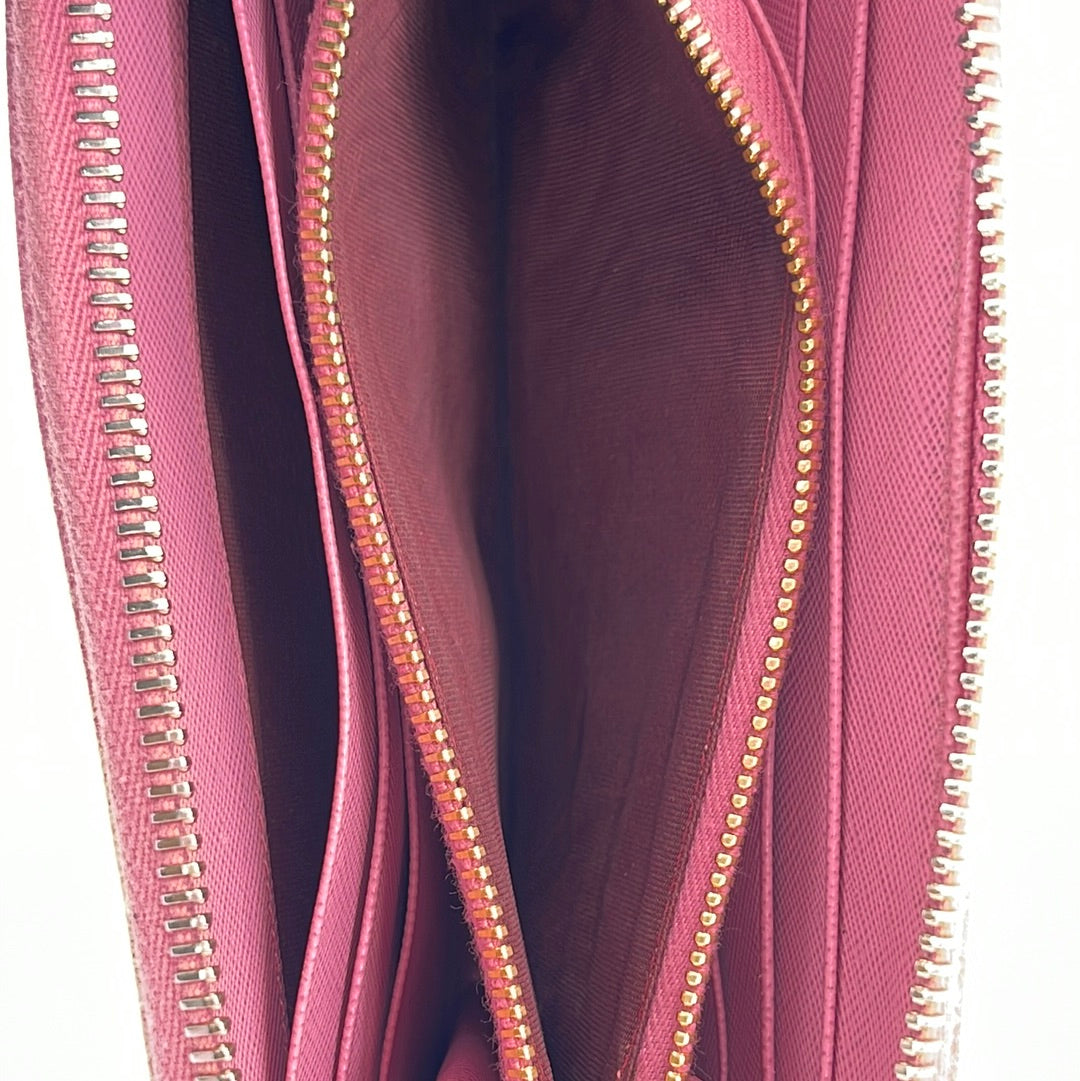 PRADA Small Saffiano Leather Zip Around Wallet Pink- 15% OFF
