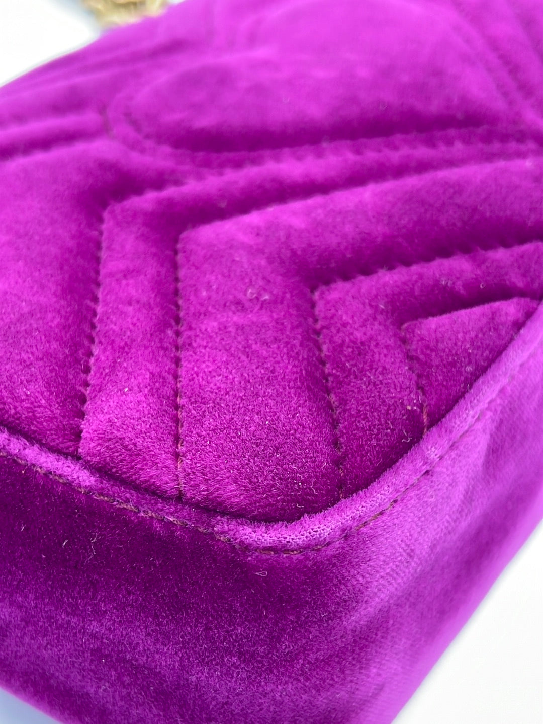 Preloved Gucci Purple Velvet Embellished GG Mini Marmont Bag 446744001998 061223 $500 OFF