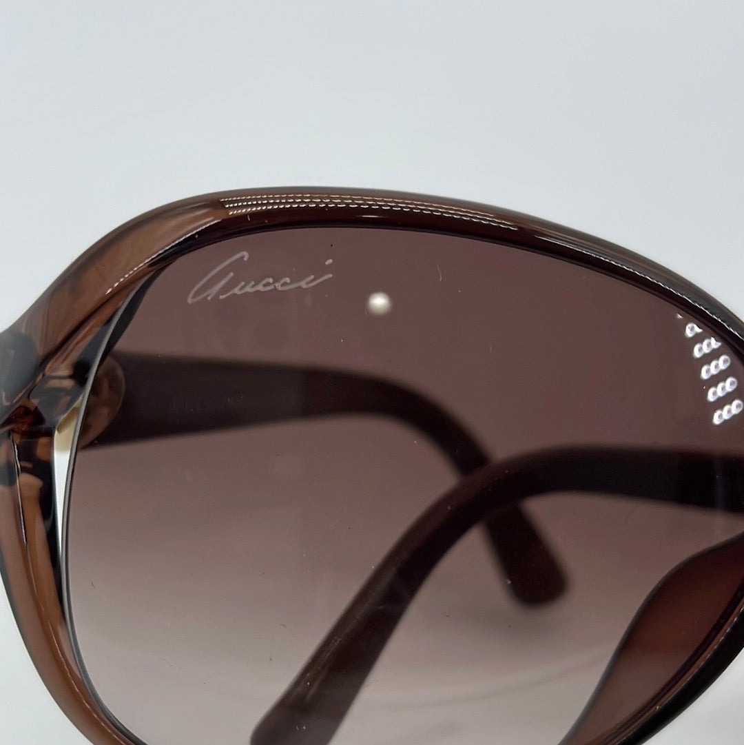 Preloved Gucci Brown Gold GG Heart Sunglasses with Case 356 053123