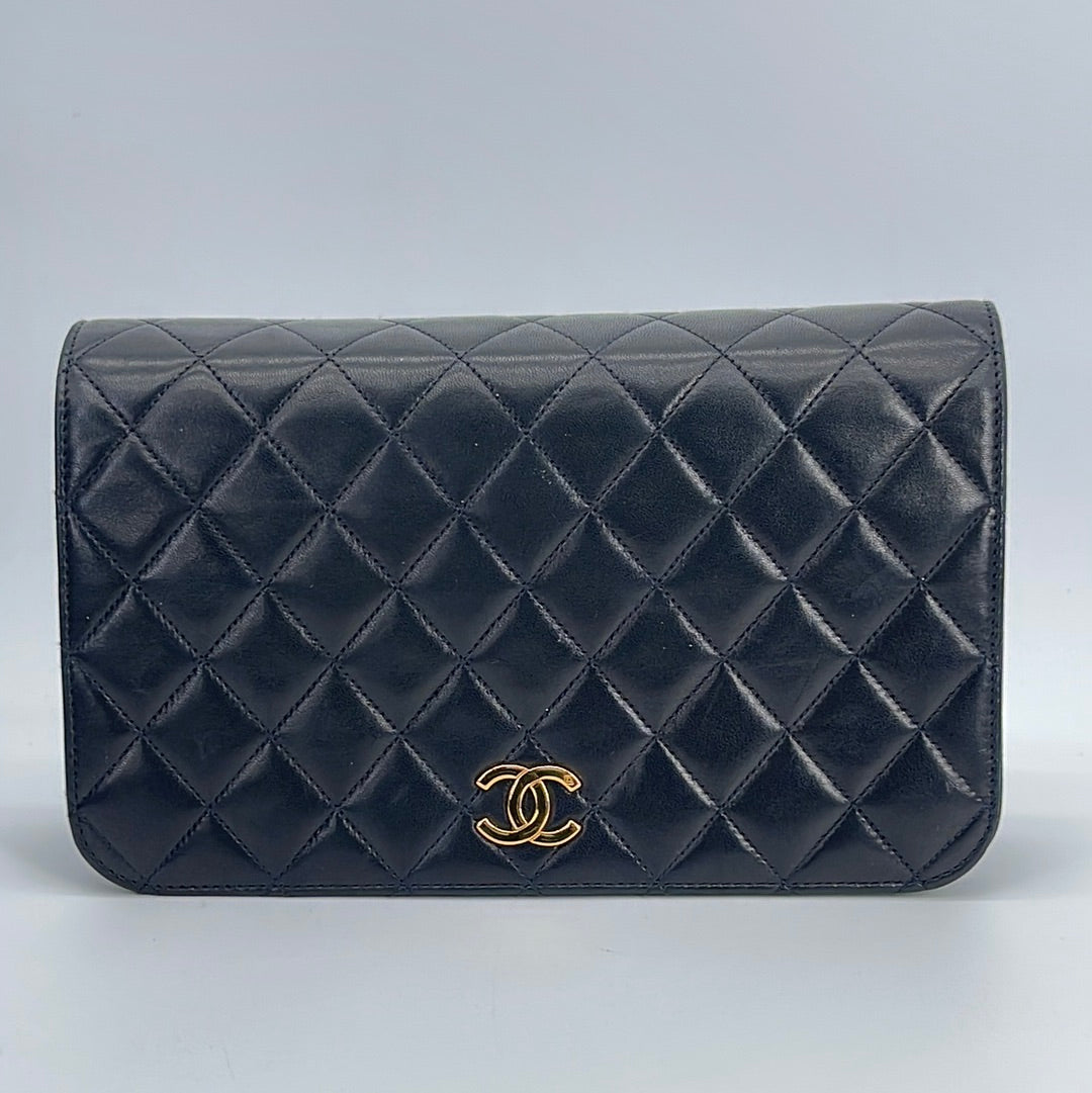 Black Quilted Lambskin Pearl Crush Wallet on Chain WOC Gold Hardware, 2022