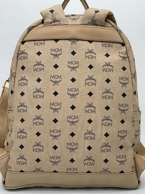 Preloved MCM Beige Visetos Leather Large Backpack G4837 062123
