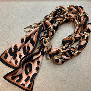 22" TWILLY SCARF GOLD CHAIN BROWN LEOPARD PRINT - DEAL OF THE NIGHT 062423
