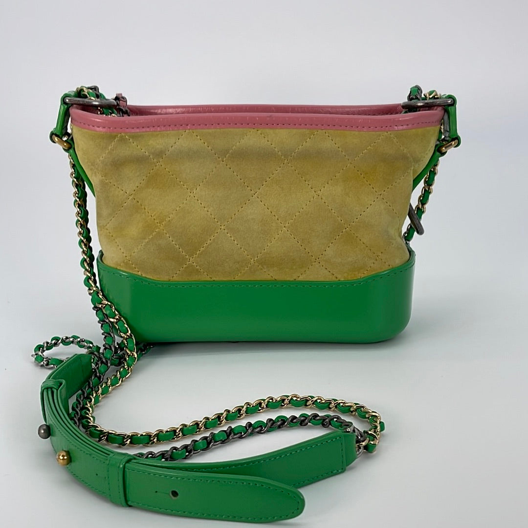 CHANEL Gabrielle Green Yellow Pink Leather Suede Chain Shoulder