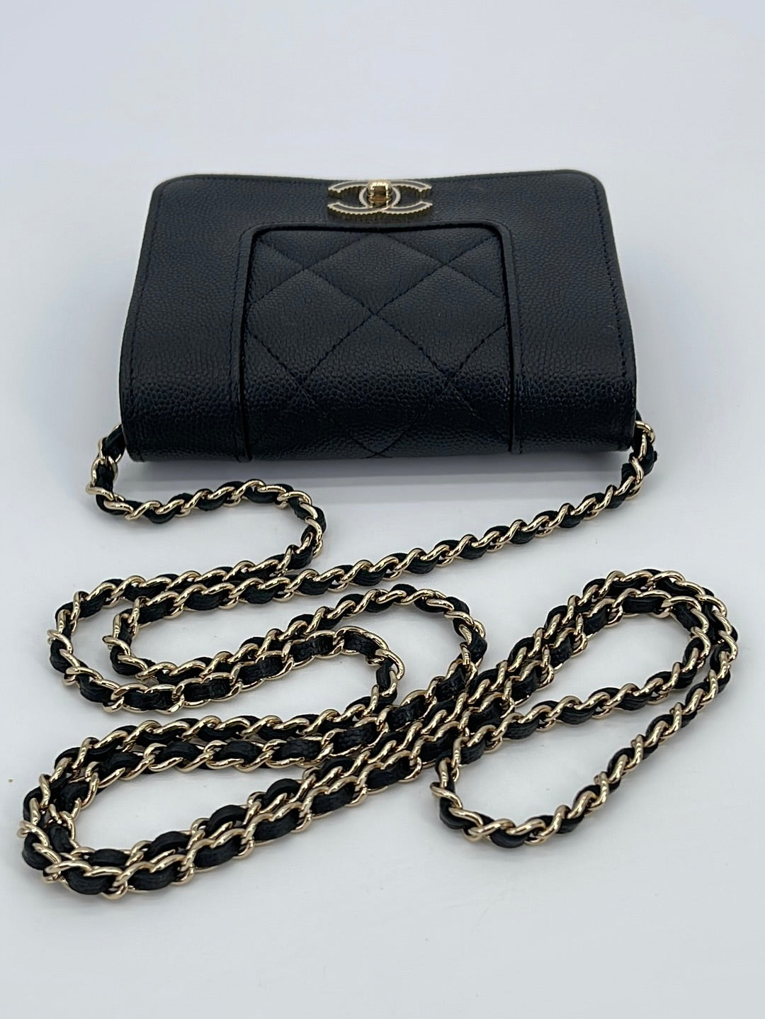 Chanel Phone Holder Bag Black Caviar Gold hardware