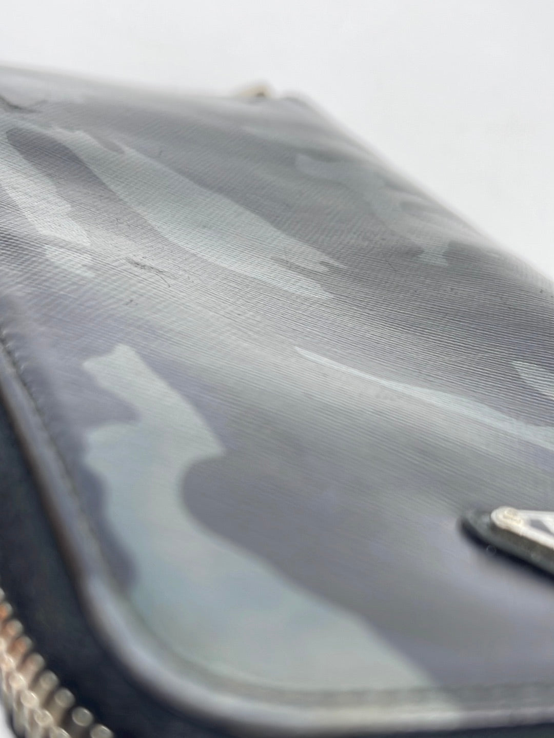 Preloved Prada Grey Camouflage Leather Long Zip Around Travel Wallet 107 062323