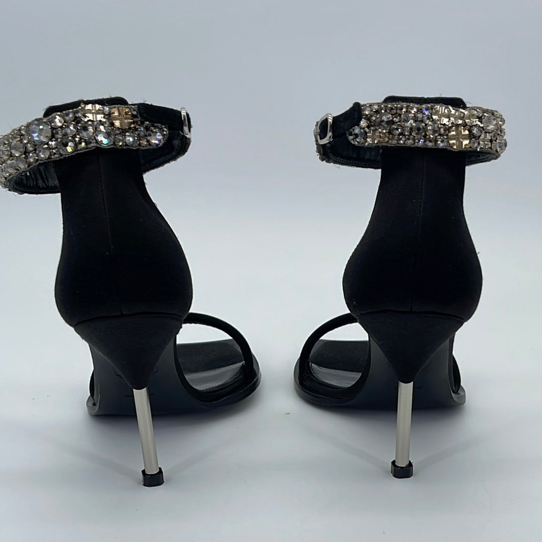 Preloved Alexander McQueen Black Satin Embellished Ankle Cuff Pumps 062123