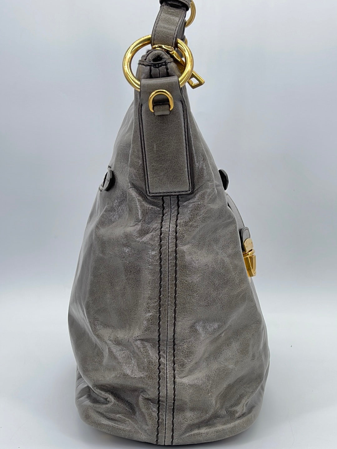 Preloved Prada Gray Vitello Shine Leather Large Hobo Bag 173 061323