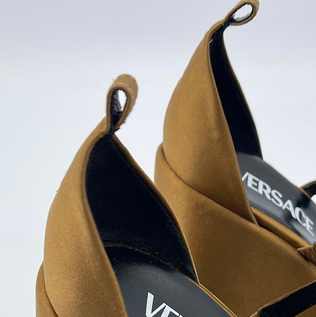Preloved Versace Brown Satin Tri-Plataform Pump w/o ankle strap Size 5 320 062123