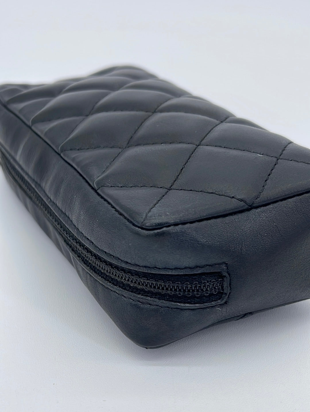 Chanel Black Quilted Leather CC Logo Cosmetic Pouch Chanel