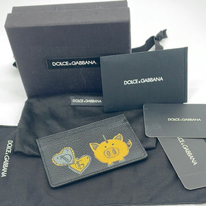 Preloved Dolce & Gabbana Black Piggy Bank Leather Card Holder D3Q4MMY 052423