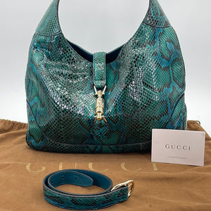 PRELOVED Gucci Large Emerald Green Python Jackie O Hobo Shoulder Bag 277520525040 060523 $800 OFF