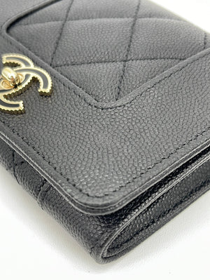 CHANEL Sheepskin Quilted Mademoiselle Vintage Wallet On Chain WOC Black  162596