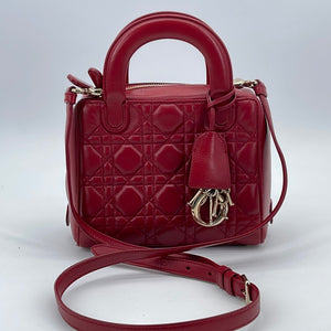 Preloved Vintage Christian Dior Red Leather Mini Lady Dior Bag 17BO0176 060923 $500 OFF