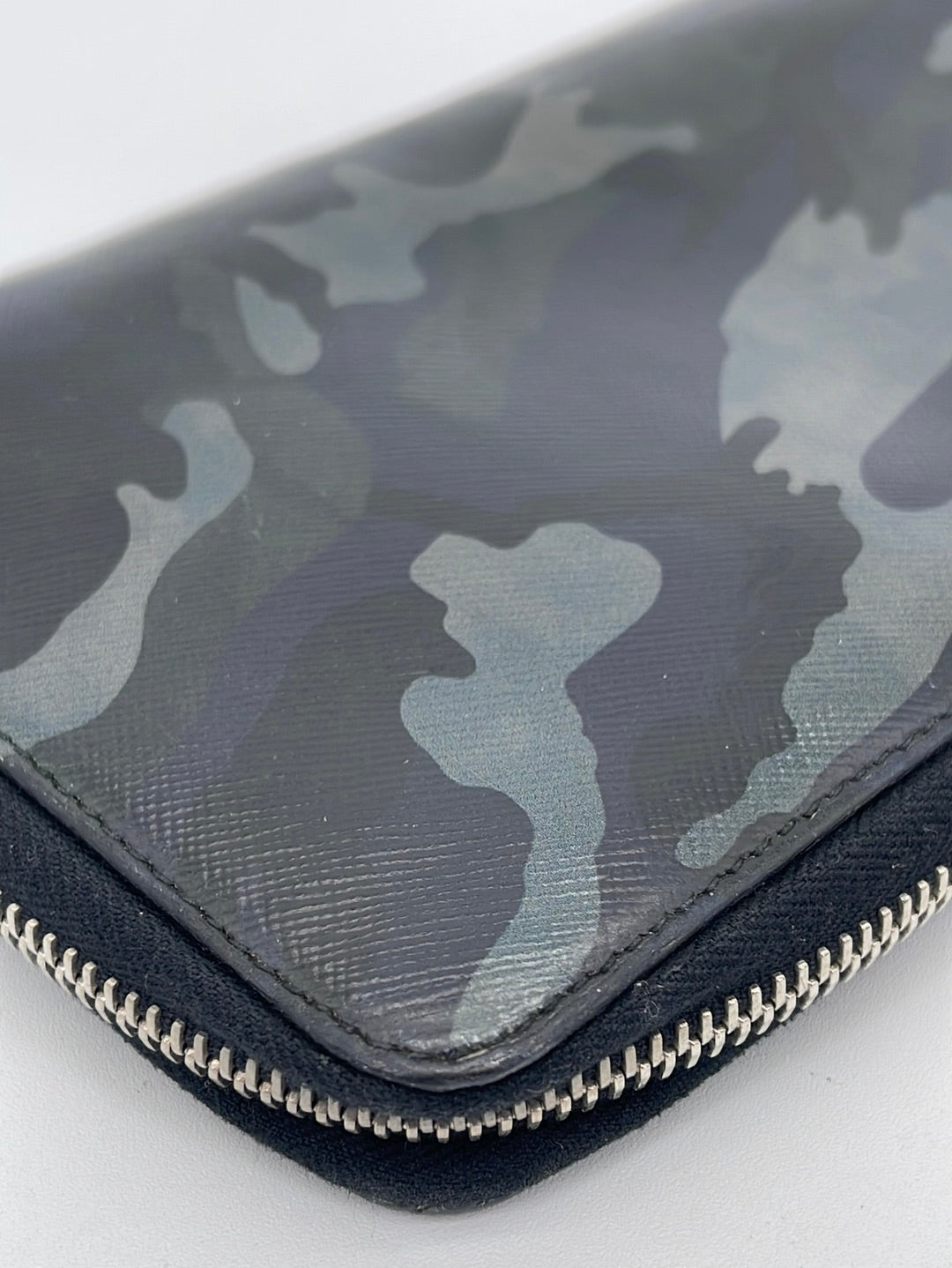Preloved Prada Grey Camouflage Leather Long Zip Around Travel Wallet 107 062323
