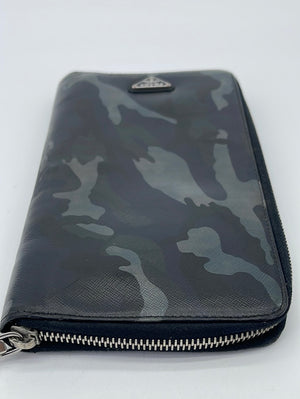 PRADA Camouflage Leather Zip Around Wallet Black