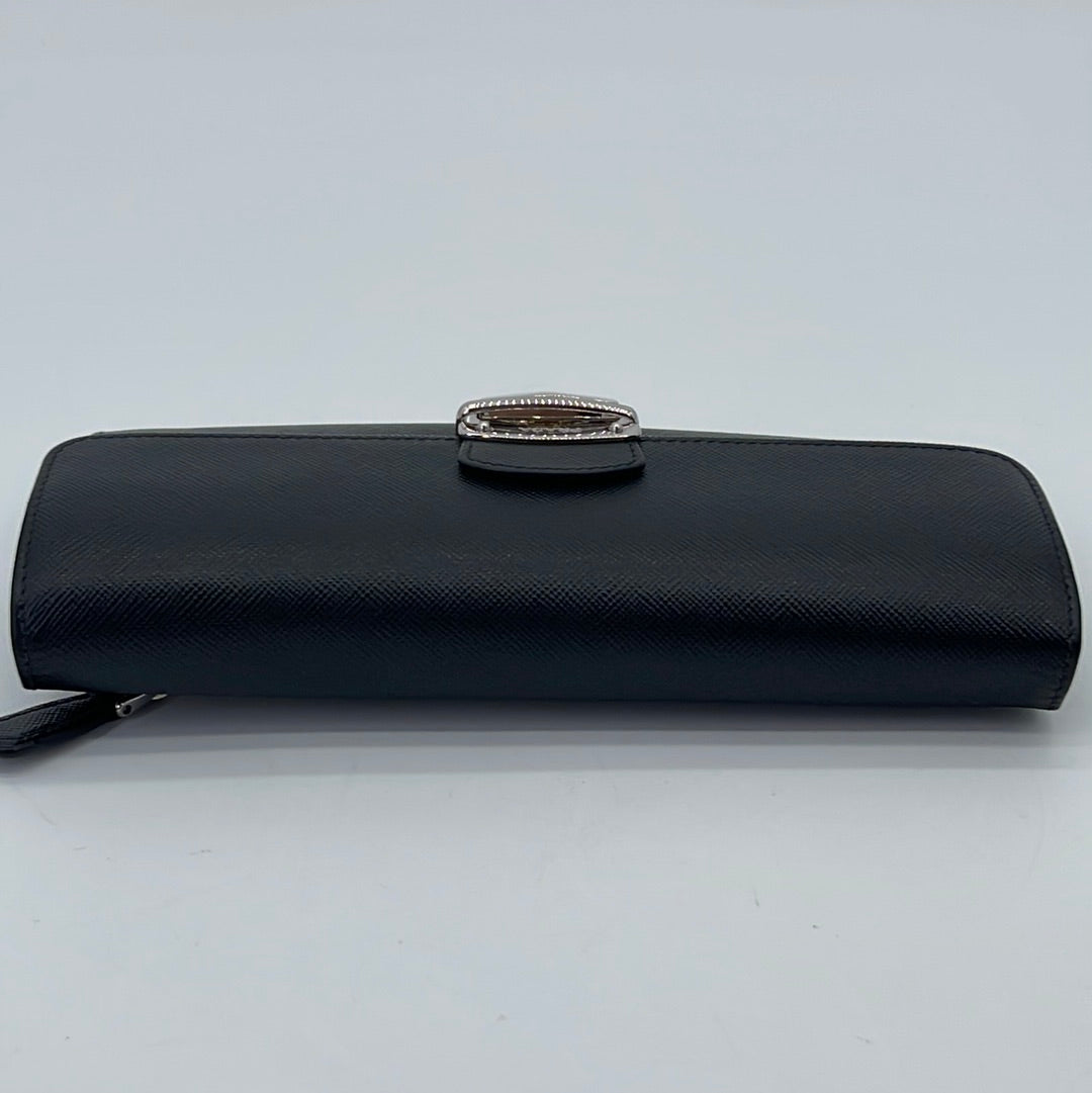 PRELOVED Prada Black Saffiano Leather Push Lock Wallet Q2XCBTH 061923