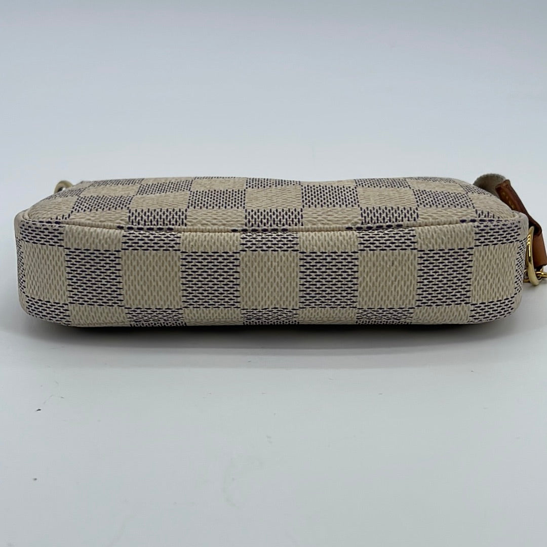 Authentic Louis Vuitton Damier Azur Mini Pochette Accessories Pouch Bag  #15052