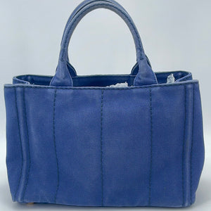 Prada White Canapa Canvas Tote Bag Blue Leather Patent leather Cloth Cloth  ref.123310 - Joli Closet