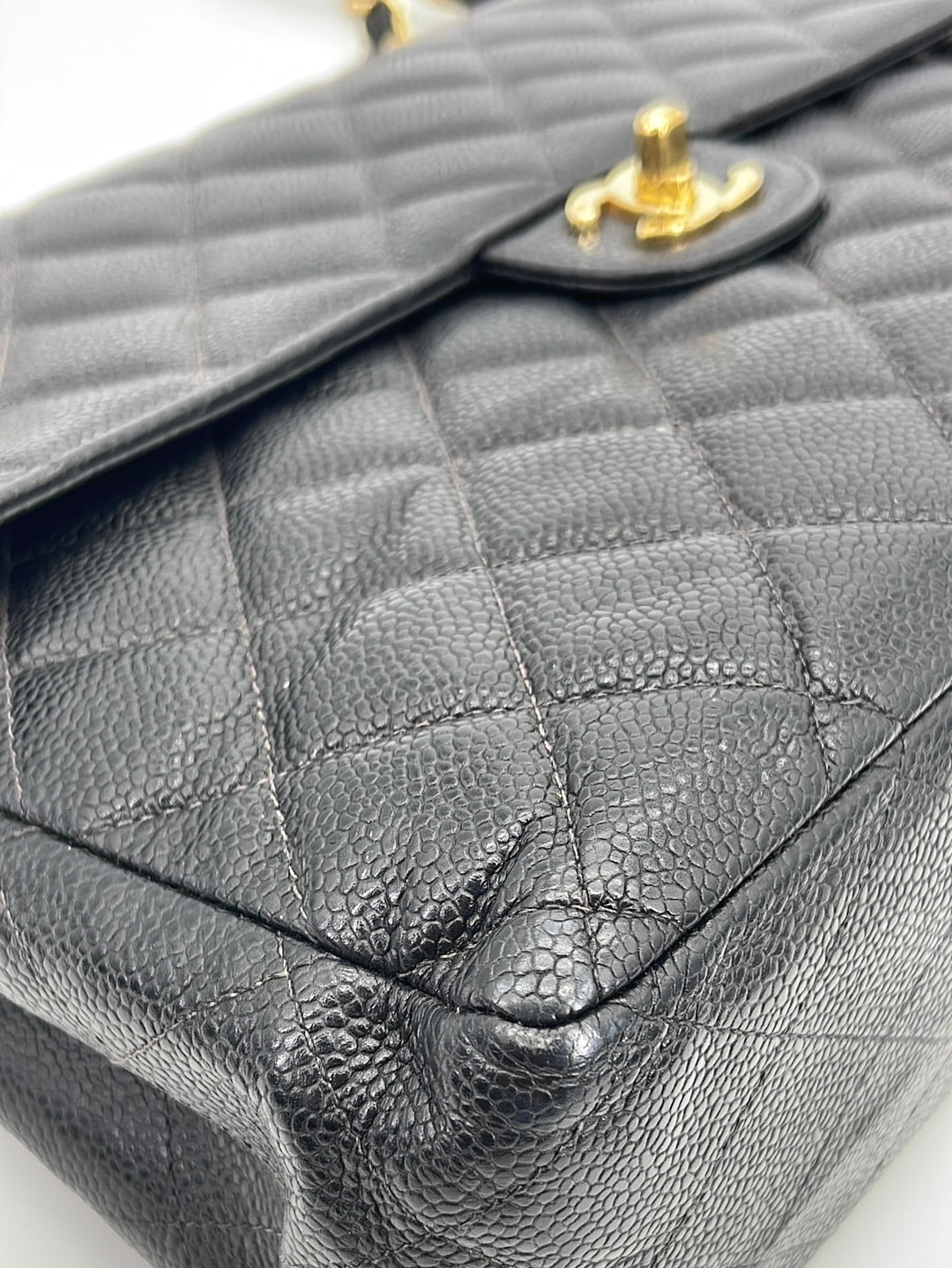 Vintage CHANEL Black Caviar Leather Large Single Flap Square Bag