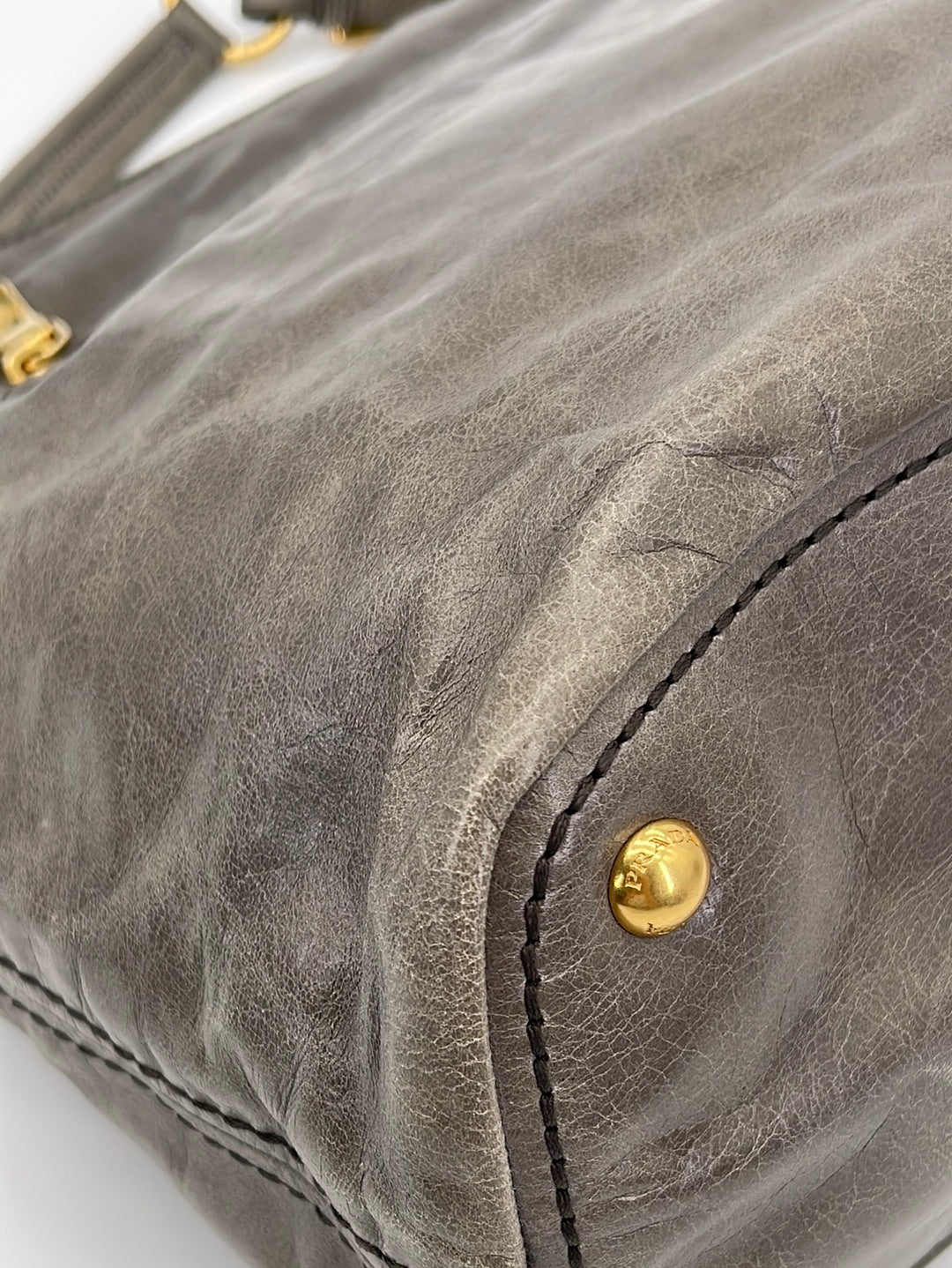 Preloved Prada Gray Vitello Shine Leather Large Hobo Bag 173 061323