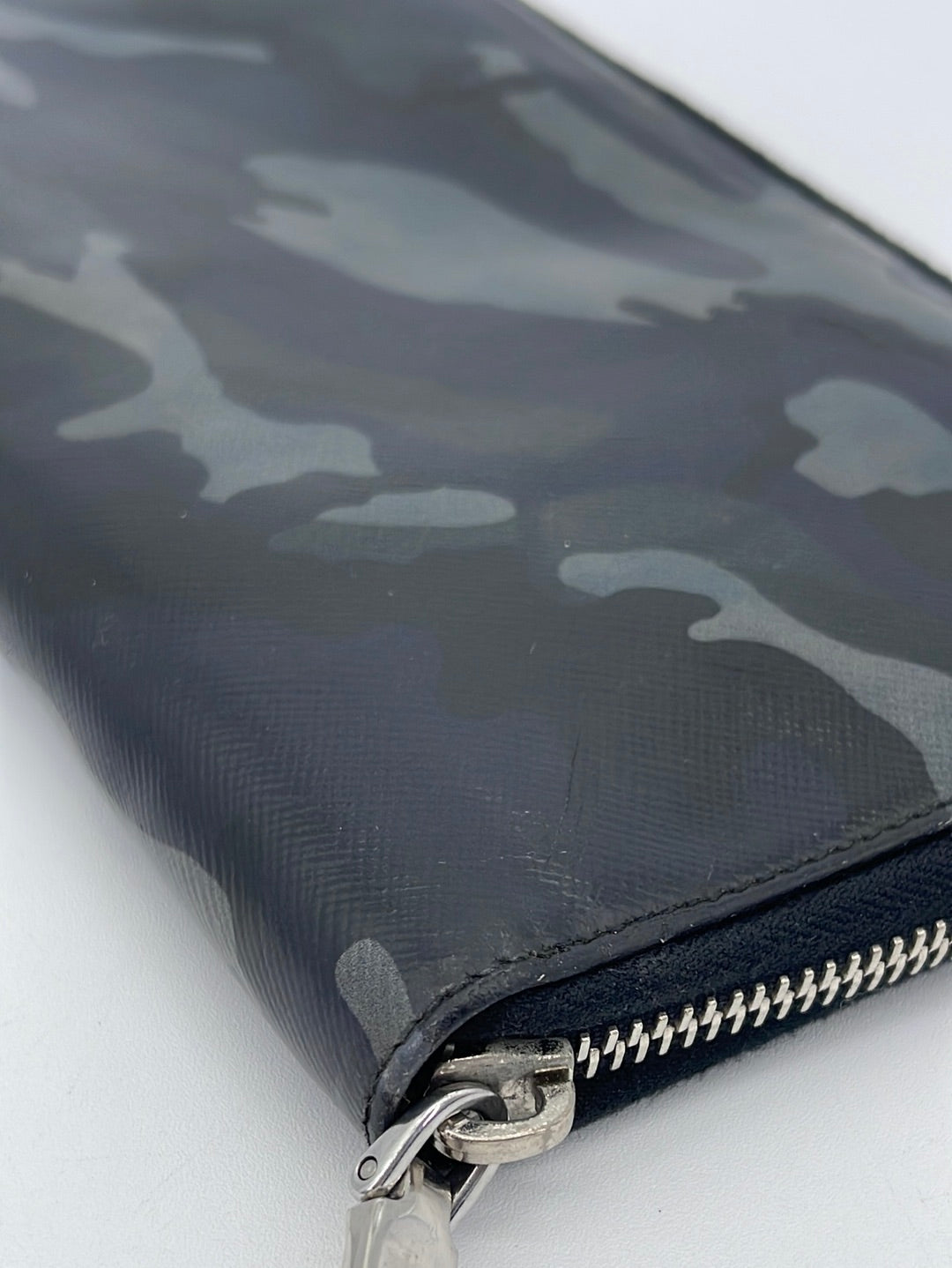 Preloved Prada Grey Camouflage Leather Long Zip Around Travel Wallet 107 062323